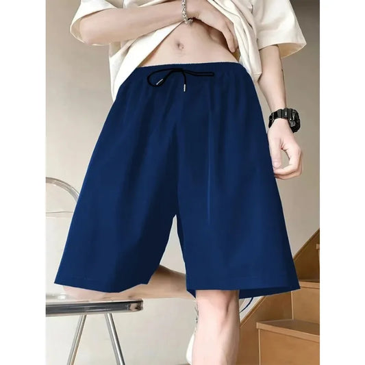 New Summer Solid Color Casual Shorts – Trendy, Loose-Fit Sports & Beachwear for Men