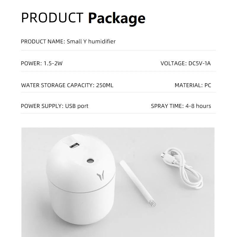 250ML USB Ultrasonic Mini Humidifier & Essential Oil Diffuser – Quiet Mist Maker with LED Mood Light for Home & Car Use