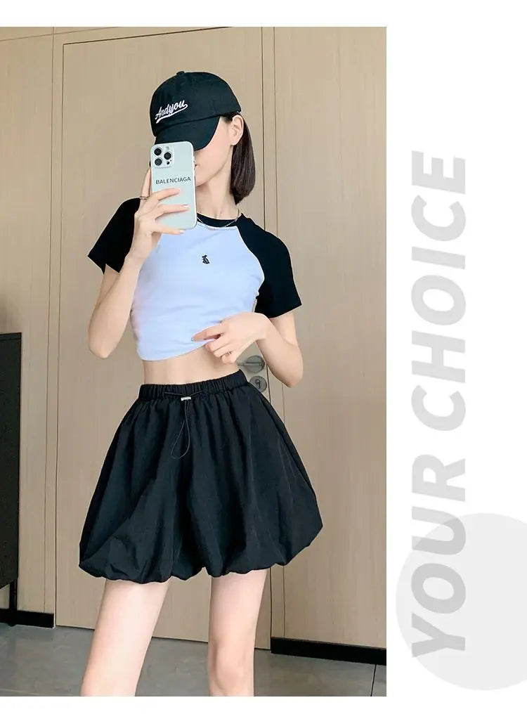 Women's High-Waist Lantern Shorts – Casual Summer Streetwear with Pockets, Relaxed Fit for Students, Youth, and Everyday Wear
