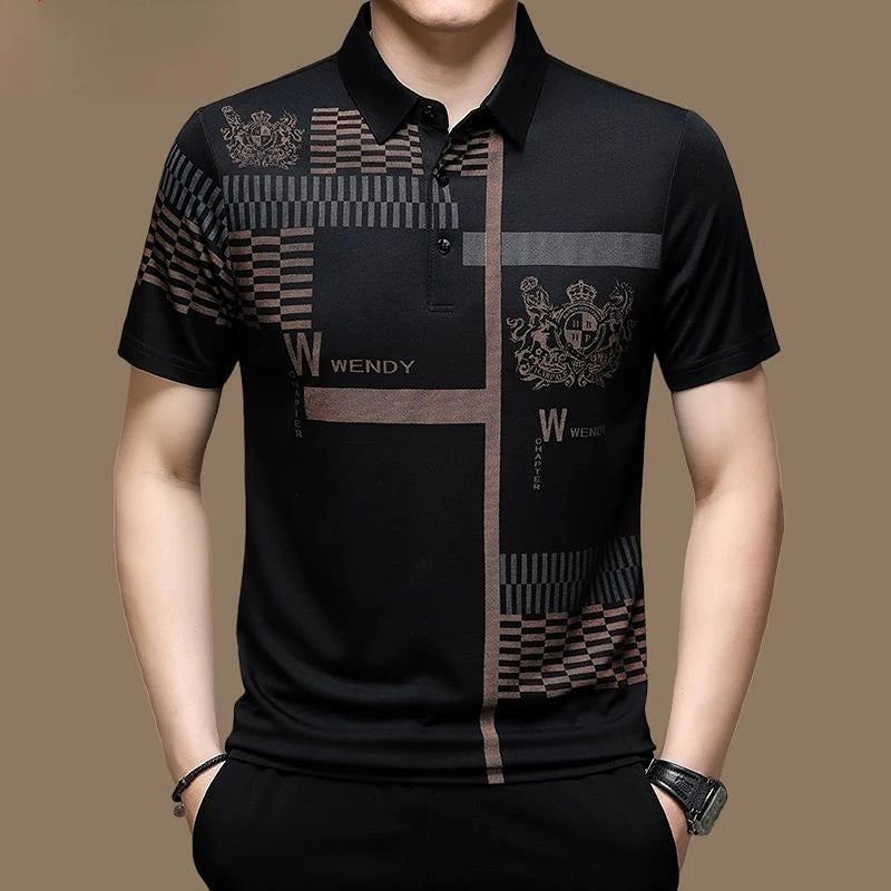 Men’s Short Sleeve Polo Shirt – Casual Micro-Elastic Breathable Button-Up Top for Daily Wear and Fashion