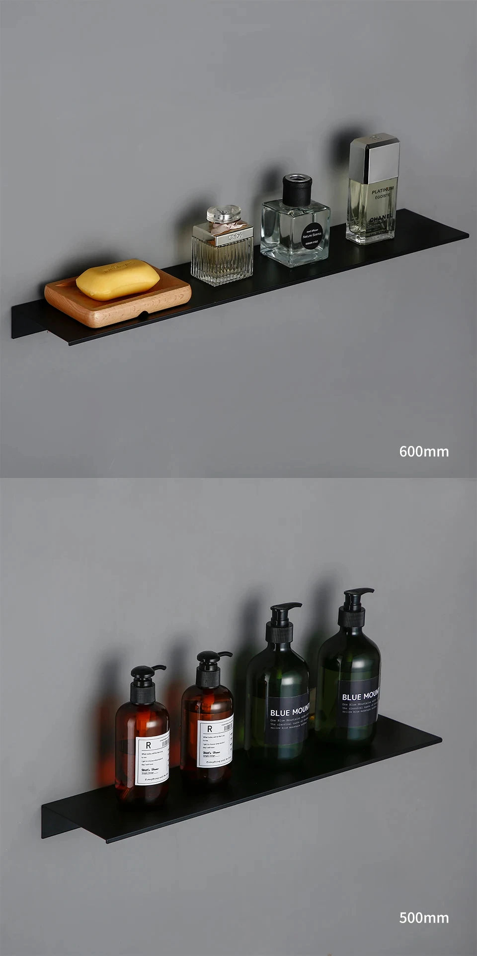 Matte Black Wall-Mounted Shelf – Modern Bathroom & Kitchen Storage Rack (30-50cm) – Shower Organizer Wholesale Promotion