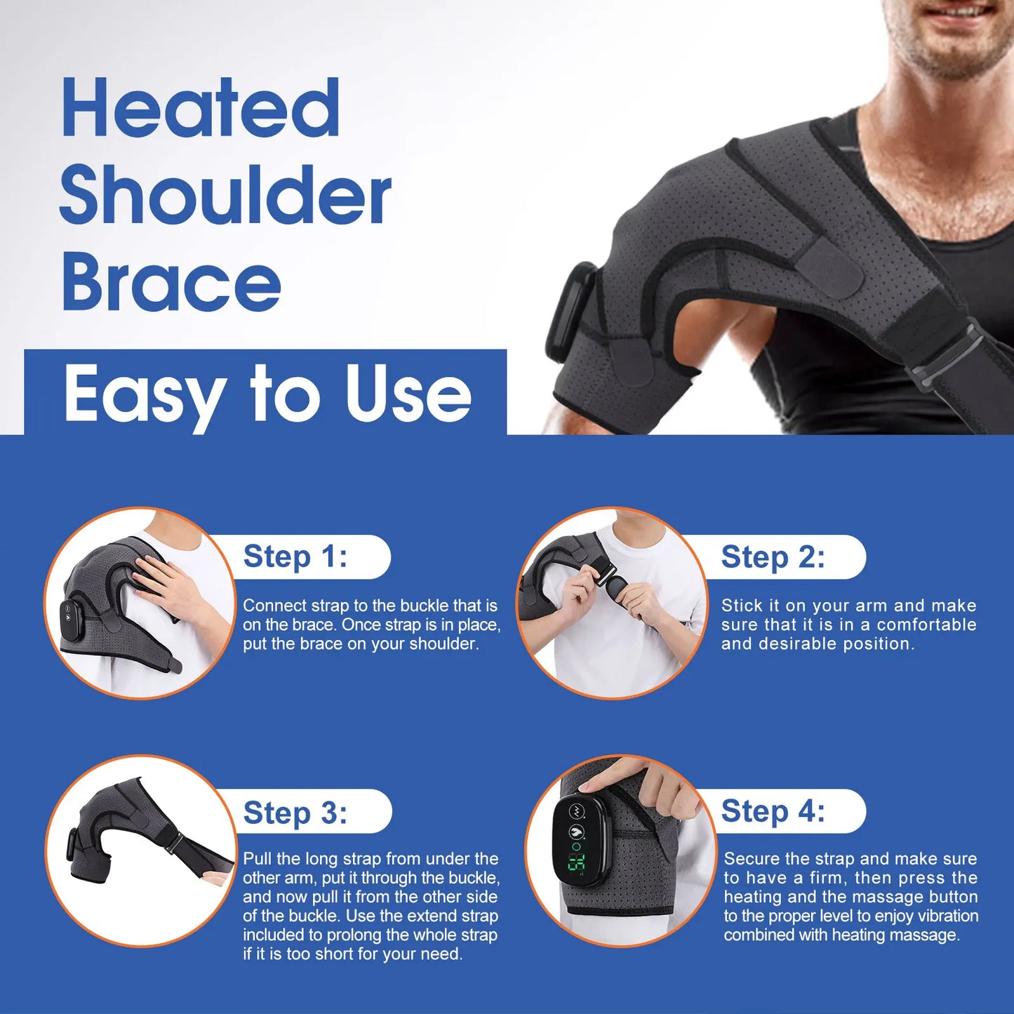 Rechargeable Electric Shoulder Massager with Heating & Vibration – Thermal Therapy Belt for Knee & Arthritis Pain Relief