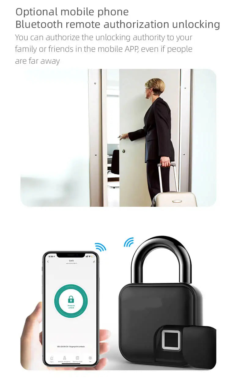 Smart Bluetooth Fingerprint Padlock with Remote Unlock via Tuya App and Extended Battery Life