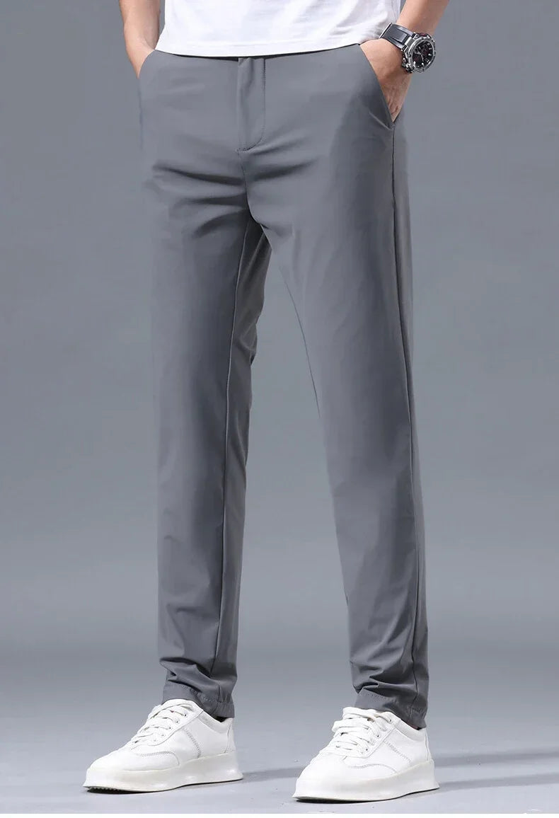 Men's Summer Lightweight Stretch Suit Pants – Slim Fit Korean Style Business Casual Trousers with Elastic Waist