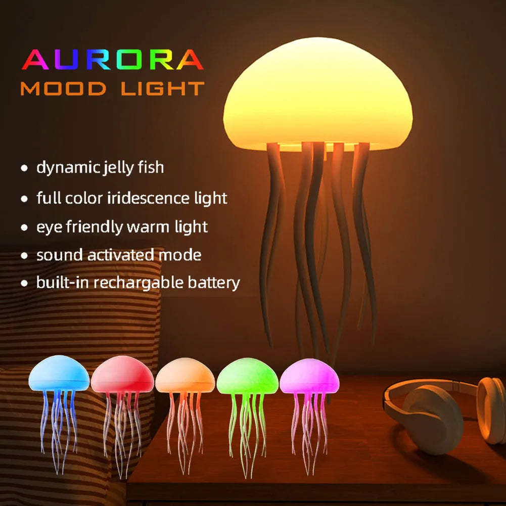 Voice-Controlled RGB Jellyfish Night Light – Gradient Bedside & Desk Lamp for Home or Office Decoration