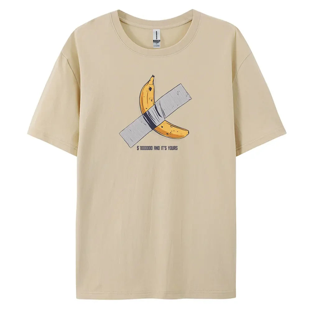 Men's Oversized Casual Banana Print T-Shirt – 100% Cotton Short Sleeve Fashion Tee