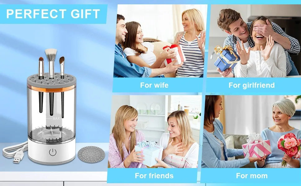 Portable USB Electric 3-in-1 Makeup Brush Cleaner with Drying Rack – Fast and Easy Brush Washer