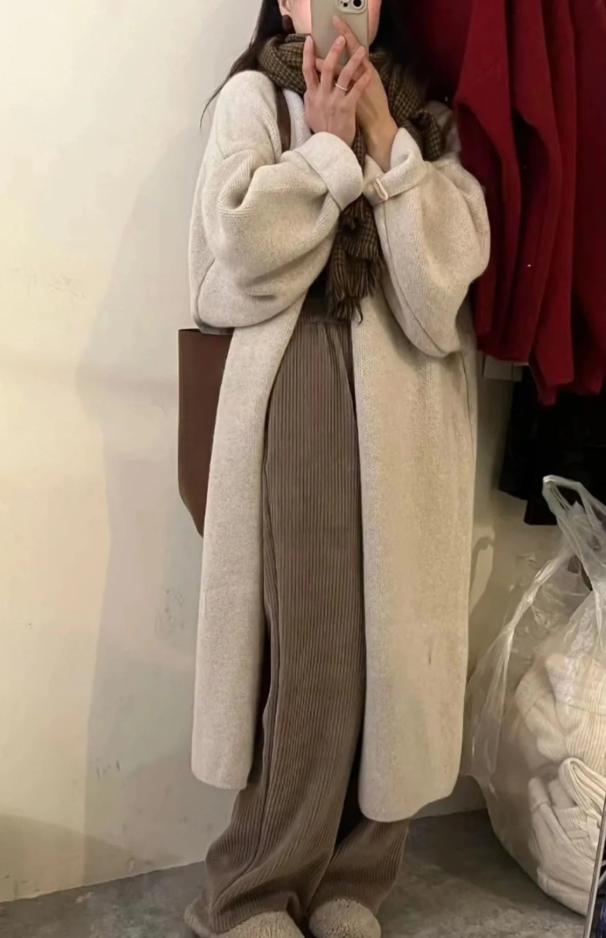 2024 Women's V-Neck Knit Cardigan – Long Sleeve Open Front Sweater, Loose Fit Solid Color Winter Outerwear