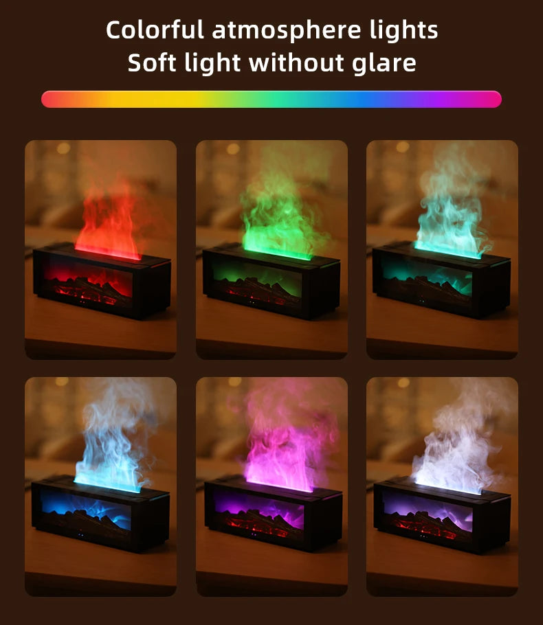 3D Flame Essential Oil Diffuser with Colorful Fireplace Aromatherapy Humidifier and Remote Control
