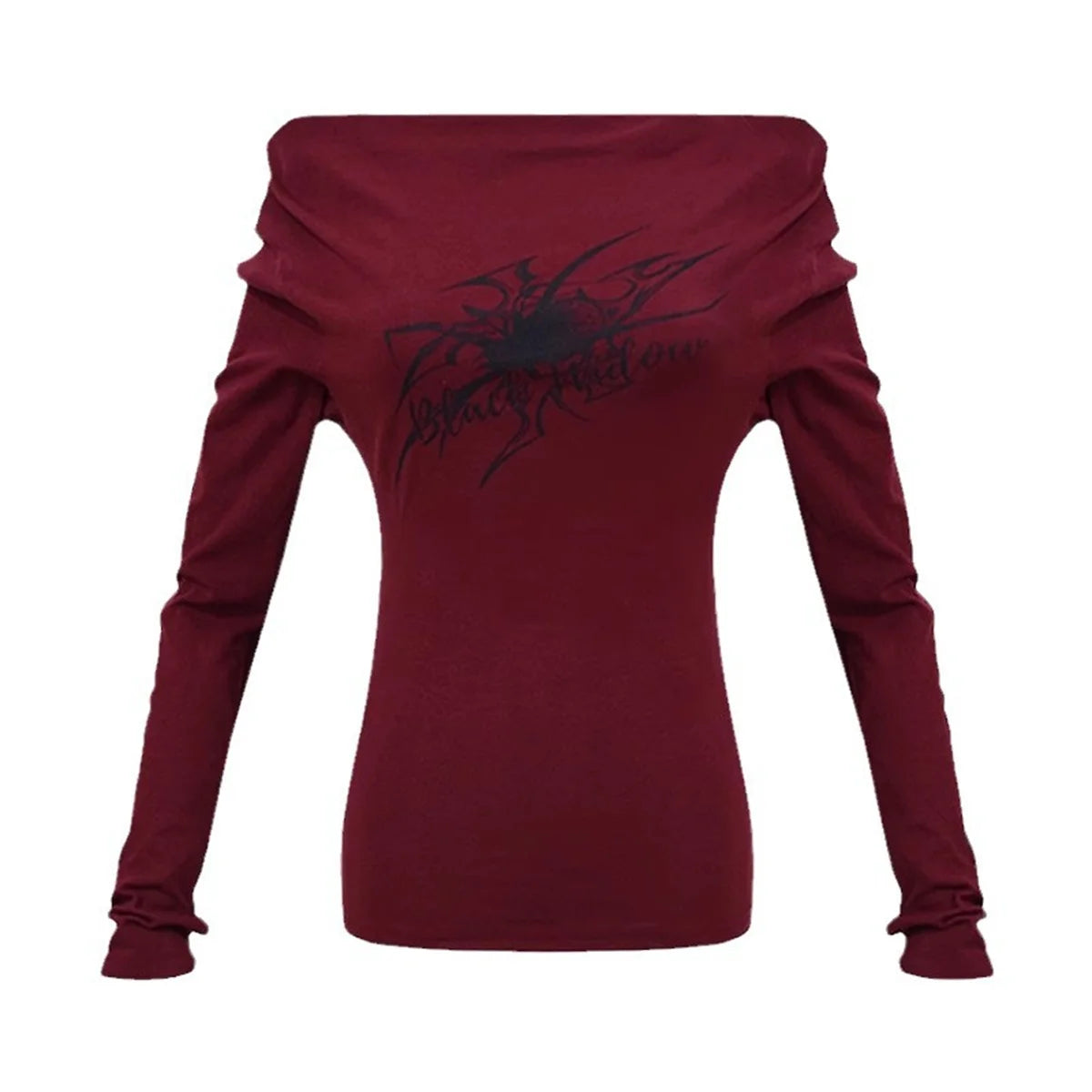 Women's Y2K Gothic Grunge Off-Shoulder Long Sleeve Crop Top – Vintage Korean Streetwear Printed T-Shirt