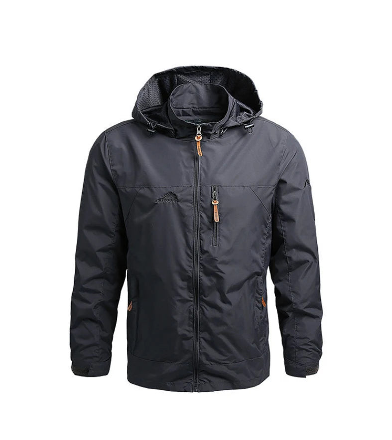 Men's Waterproof Hooded Windbreaker – Casual Outdoor Jacket for Hiking, Camping, and Fishing