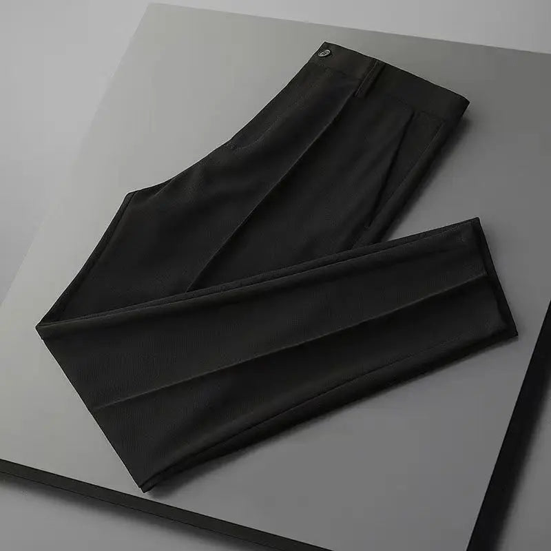 Men’s Korean-Style Slim Fit Summer Suit Pants – Lightweight Ice Silk Trousers, Business Casual Streetwear, Plus Sizes Available