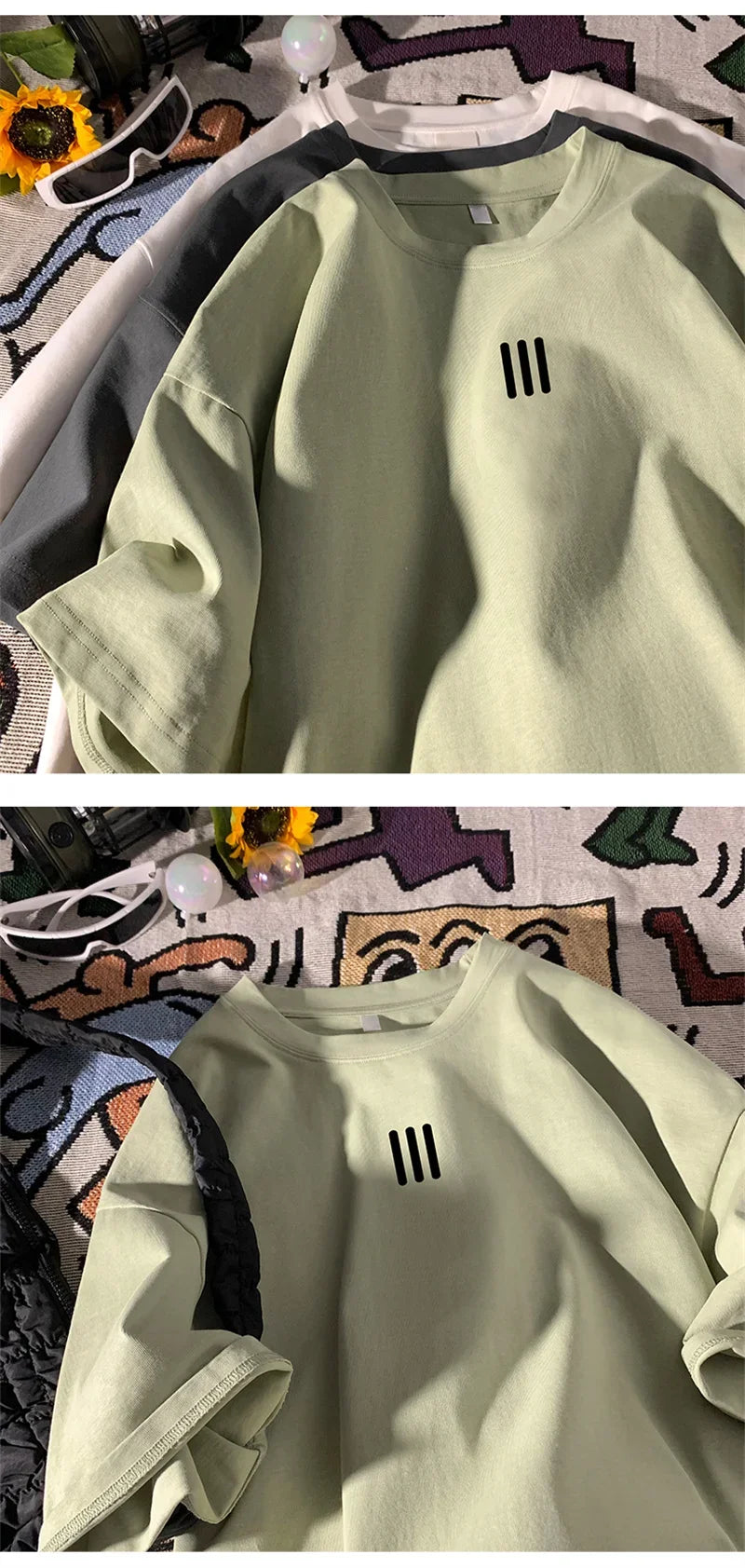 Men's Oversized Cotton T-Shirts – 2024 New Casual Summer Printed Tees, Fashionable and Comfortable, Available in White and 3XL Size.