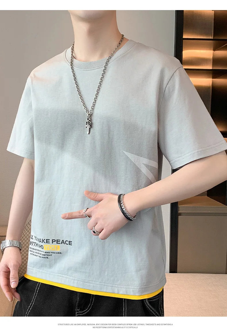 Men’s Loose Fit Letter Print T-Shirt – Harajuku Y2K Streetwear Short Sleeve Casual Tee