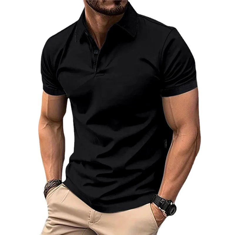 Men’s Summer Casual Polo Shirt with Short Sleeves, Solid Color, Lapel Collar, Button-Up Design – Lightweight and Perfect for Streetwear and Jogging