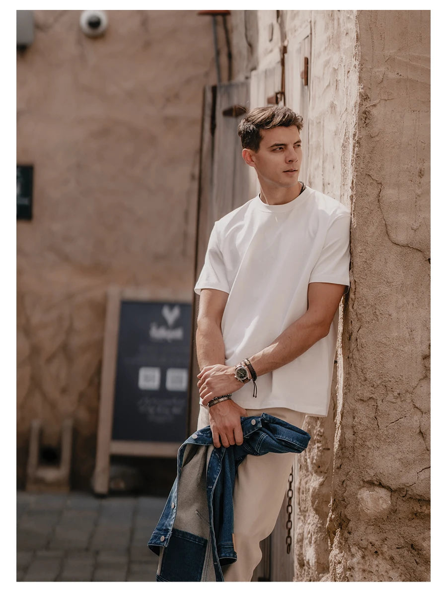 SIMWOOD 2025 Men’s Oversized 100% Cotton T-Shirt – Breathable & Comfortable Spring/Summer Top, 310gsm
