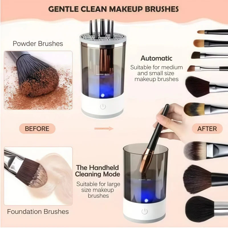 Portable USB Electric 3-in-1 Makeup Brush Cleaner with Drying Rack – Fast and Easy Brush Washer