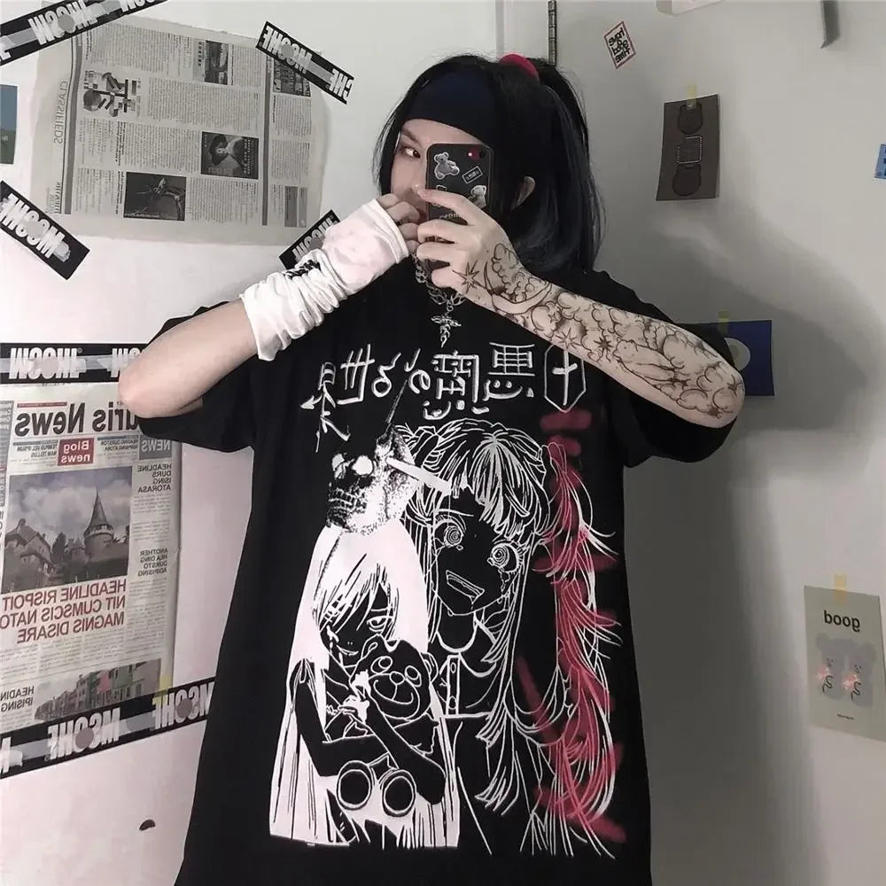 Women's Gothic Harajuku Loose T-Shirt – Aesthetic Dark Grunge Y2K Streetwear Top
