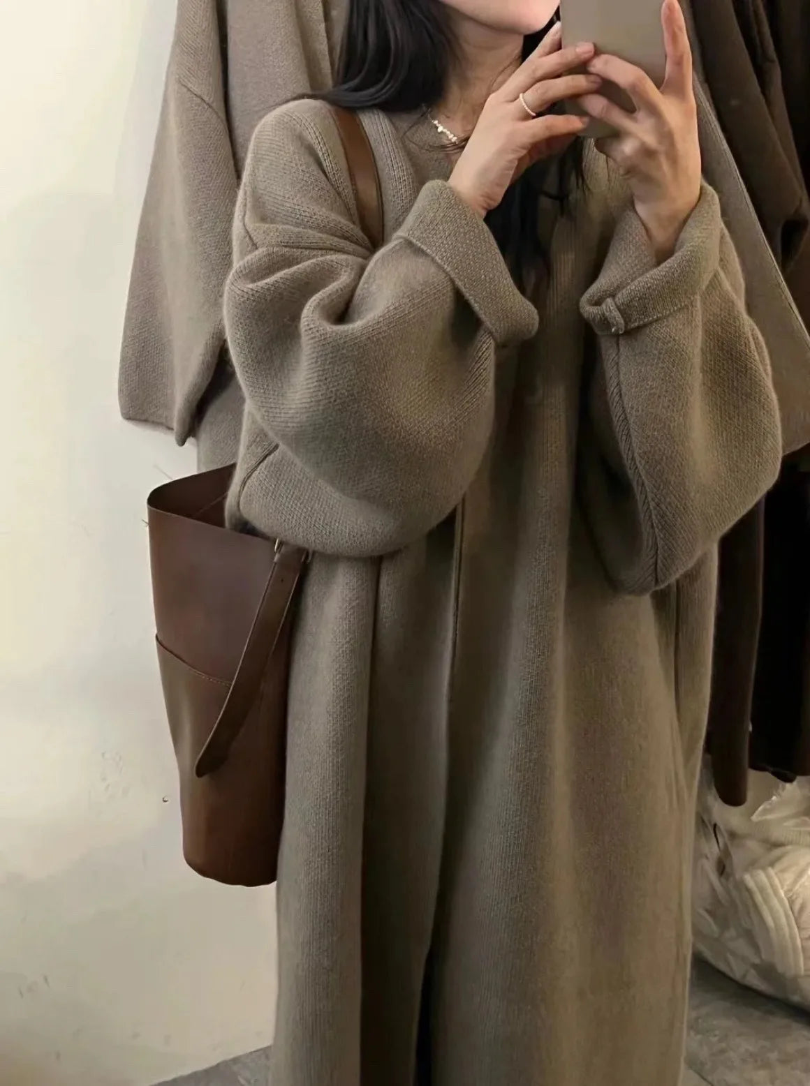 2024 Women's V-Neck Knit Cardigan – Long Sleeve Open Front Sweater, Loose Fit Solid Color Winter Outerwear