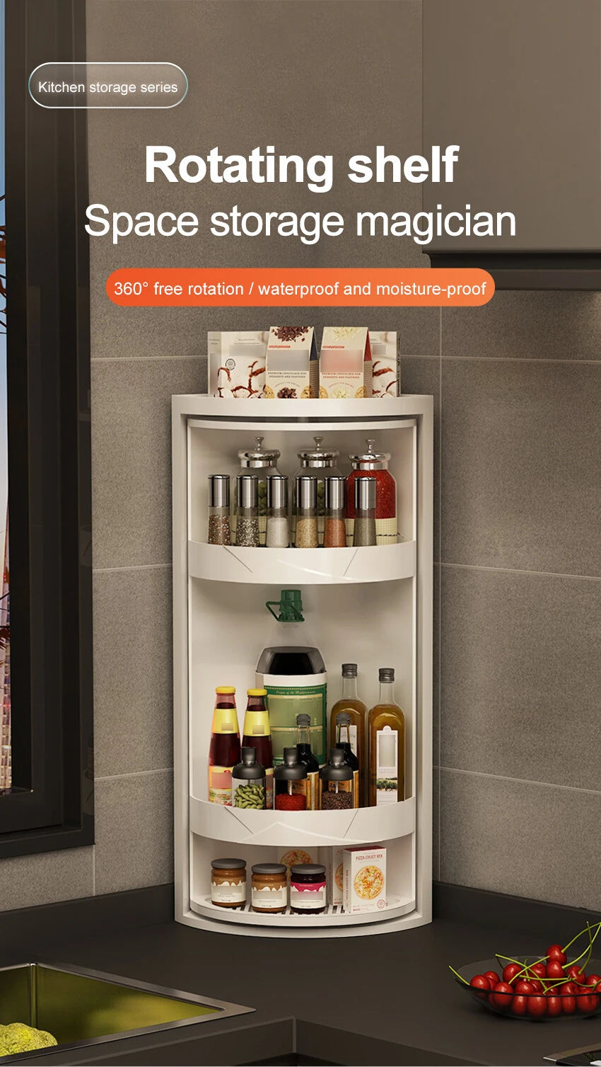 Adjustable Rotating Kitchen Shelf – Multi-Layer Spice Rack & Bottle Organizer for Corner Storage