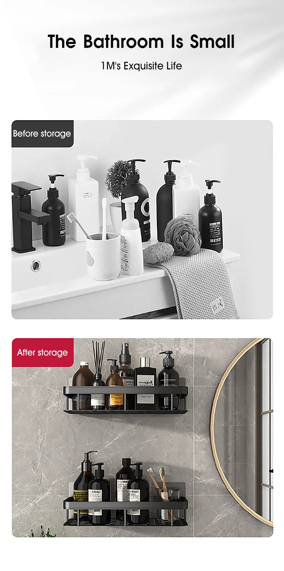 No-Drill Wall-Mounted Bathroom Shelf – Corner Shower Organizer for Shampoo, Toiletries, and Bathroom Essentials