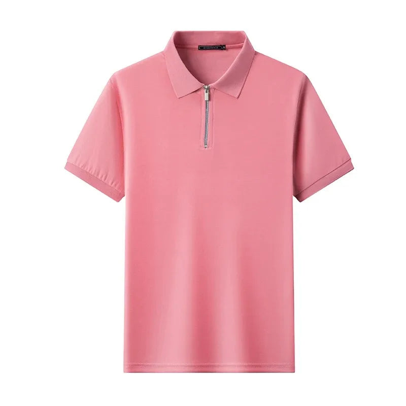 Men's Slim Fit Half-Zip Polo Shirt – Solid Color Short Sleeve Lightweight Summer Tee, Breathable and Casual