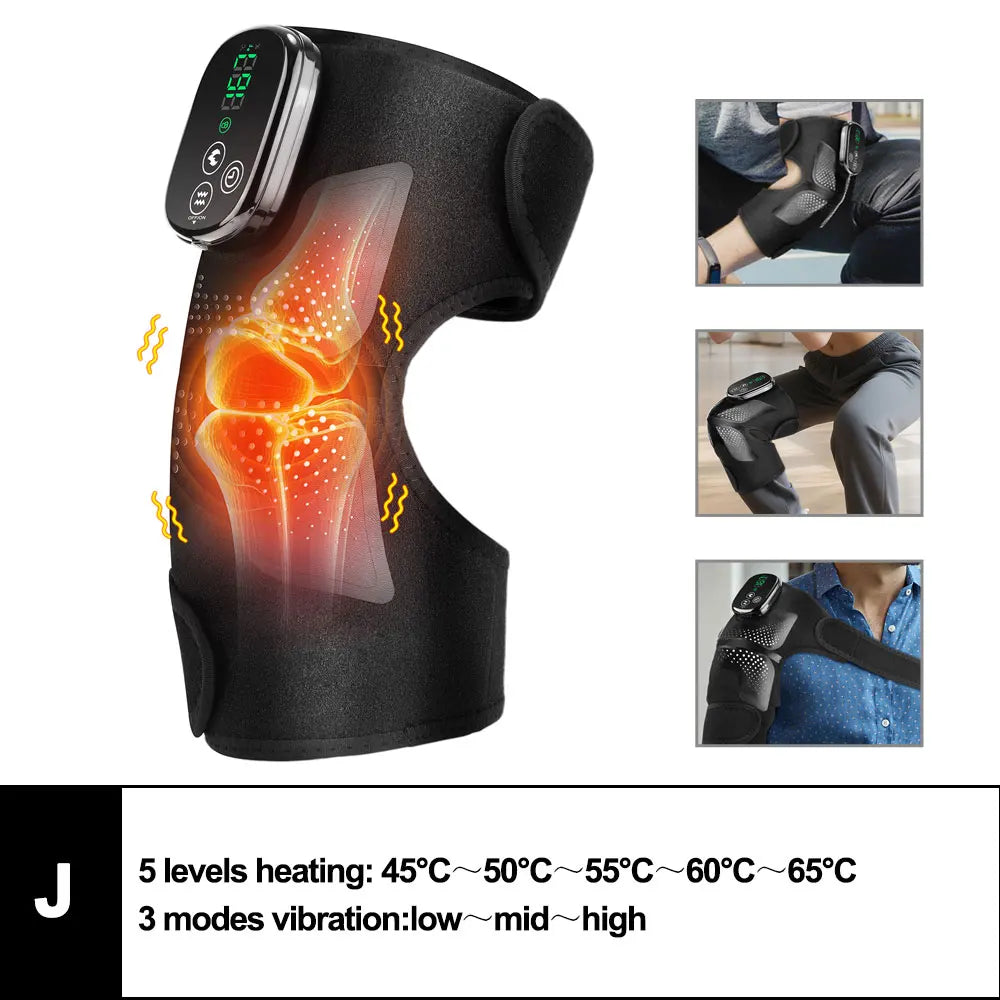 3-in-1 Electric Heated Knee Massager Pad with Vibration – Hot Compress for Shoulder, Elbow & Joint Muscle Relief