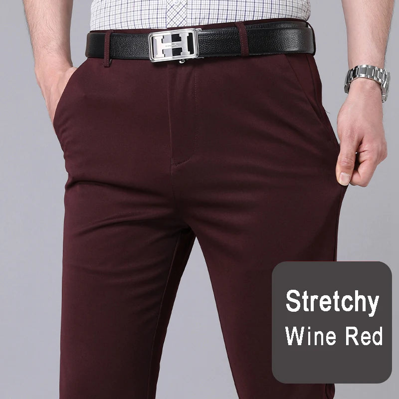 Men’s Stretch Slim-Fit Quick-Dry Suit Pants – Korean Style Straight Trousers for Office & Casual Wear (Spring/Autumn)