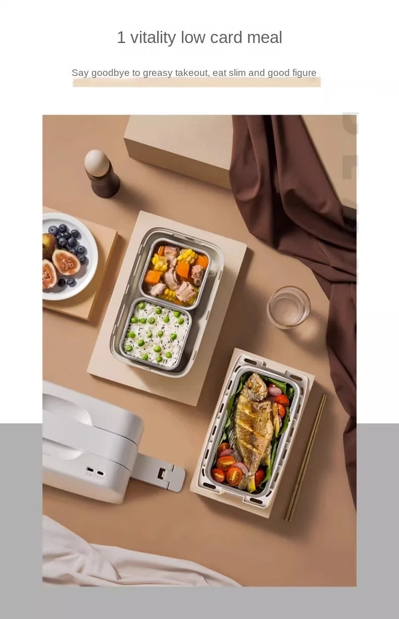 Portable Electric Lunch Box with Self-Heating, 220V Rice Cooker and Multi-Function Food Steamer