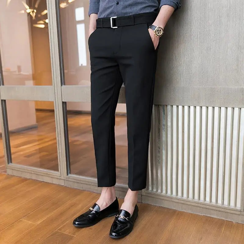 Men’s Korean-Style Slim Fit Summer Suit Pants – Lightweight Ice Silk Trousers, Business Casual Streetwear, Plus Sizes Available