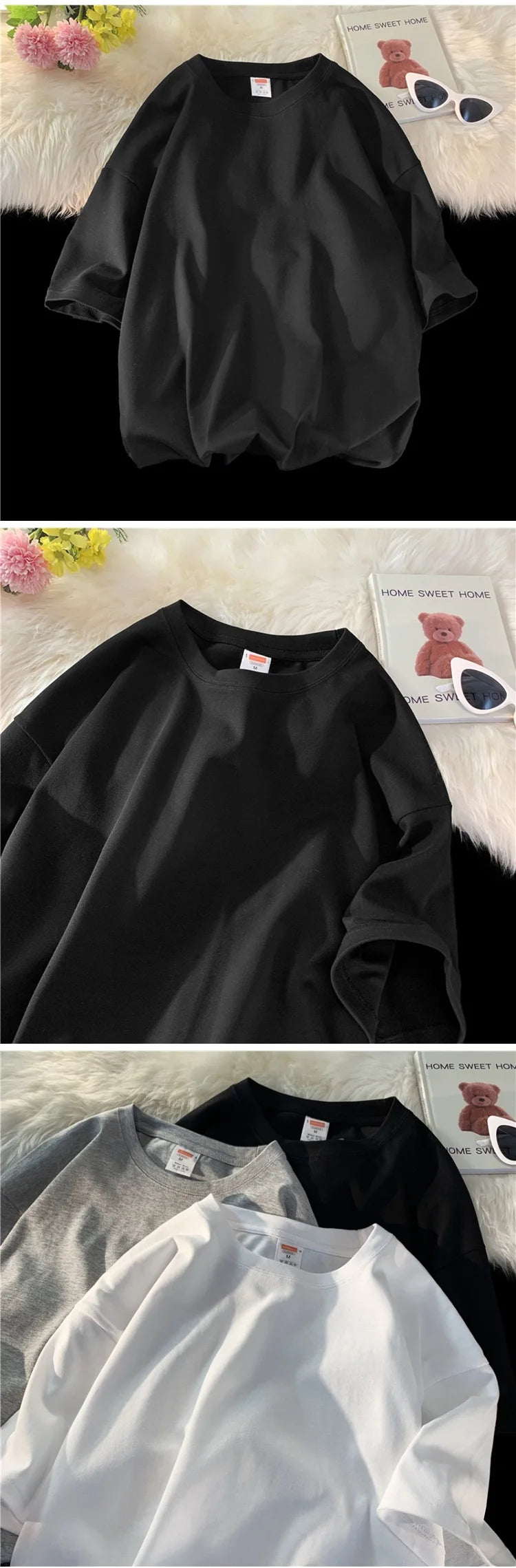 Unisex Oversized Heavyweight Cotton T-Shirt – 260gsm Basic Solid Color Hip-Hop Style Summer Tee