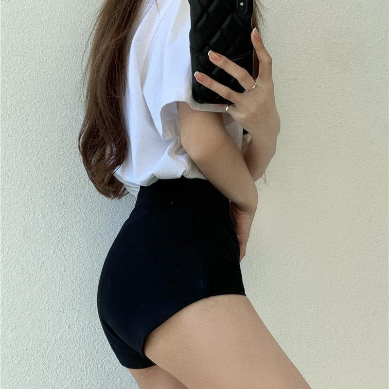 Women's High-Waist Black Shorts – Slim Fit Solid Color Summer Bottoms for Dance, Club, K-pop, and Streetwear Style (Up to 5XL)