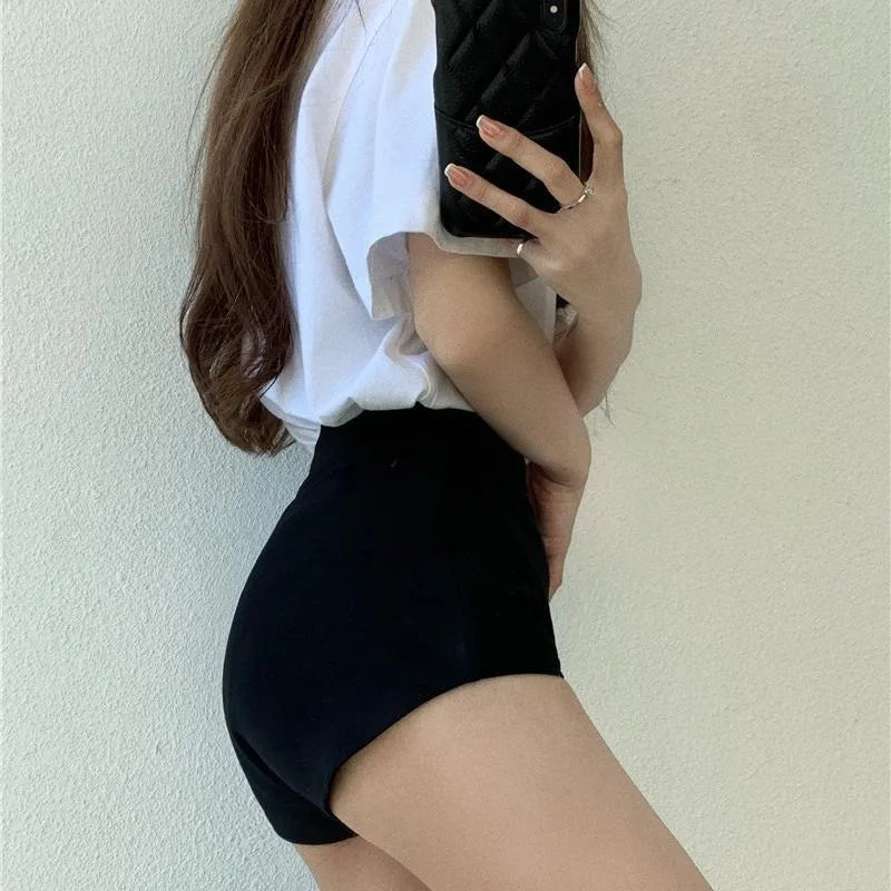 Women's High-Waist Black Shorts – Slim Fit Solid Color Summer Bottoms for Dance, Club, K-pop, and Streetwear Style (Up to 5XL)