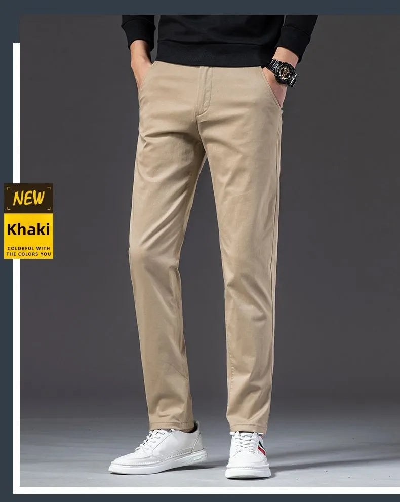 New Fashion Men's Slim Fit Straight Trousers – Comfortable, Breathable, Elastic Casual Long Pants for Everyday Wear