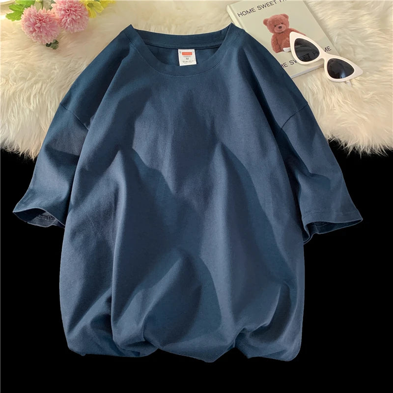Unisex Oversized Heavyweight Cotton T-Shirt – 260gsm Basic Solid Color Hip-Hop Style Summer Tee