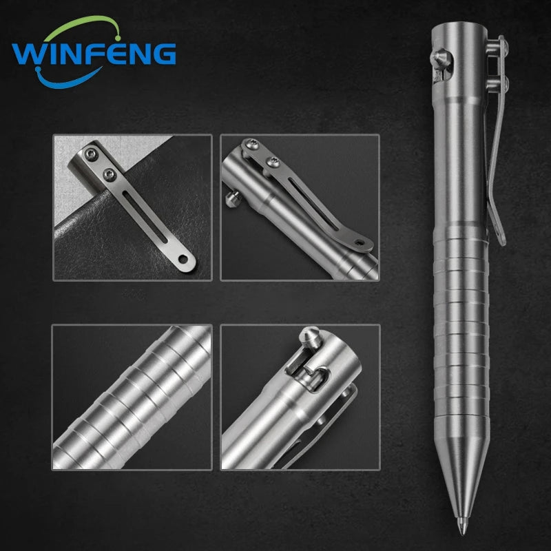 Titanium Tactical Ballpoint Pen – Bolt Action Business Pen with Glass Breaker, Self-Defense Survival EDC Tool