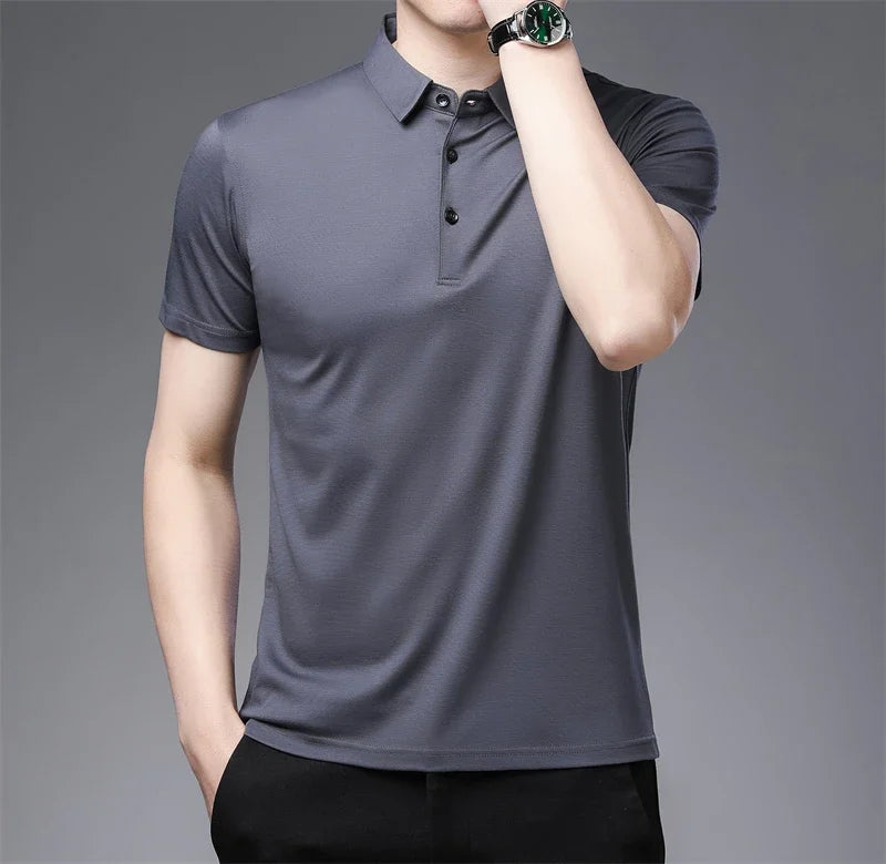 2024 Men's Solid Color Polo Shirt – Summer Casual Business Style, Short Sleeve, Comfortable & Breathable