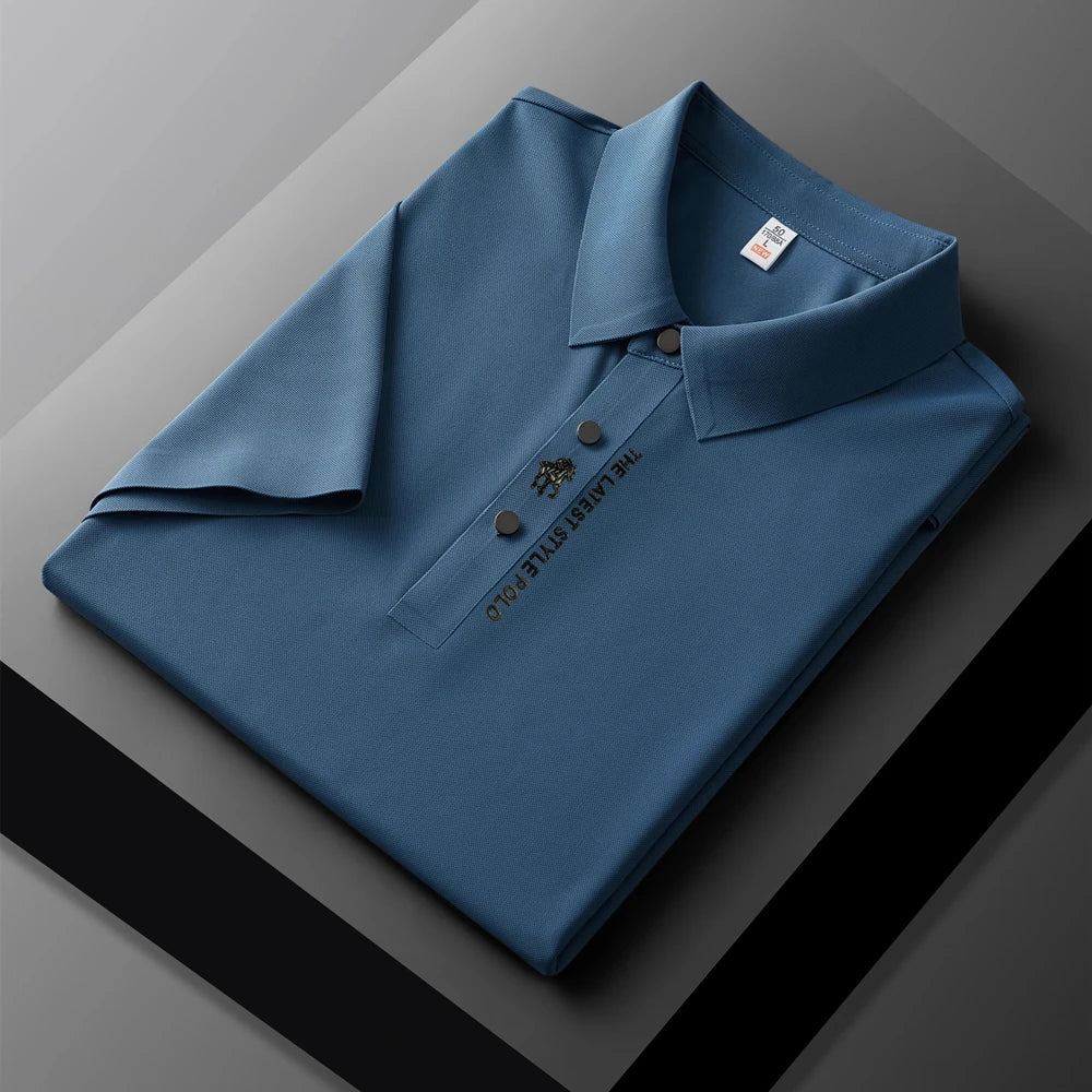 Men's Premium Printed Polo Shirt – Short Sleeve, Seamless Ice Silk, Breathable Golf & Business Casual Summer Tee