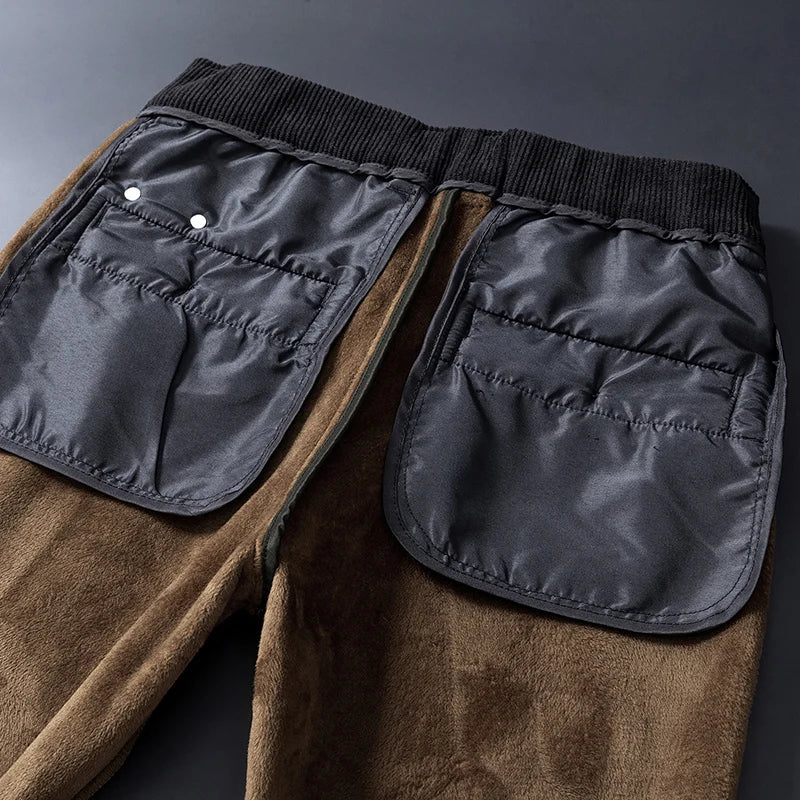 2024 New Men’s Winter Fleece-Lined Corduroy Pants – Slim Fit, Stretchy, Thickened Casual & Business Trousers in Gray & Khaki