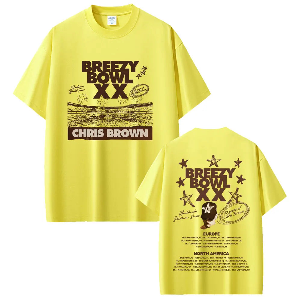 Chris Brown Breezy Bowl XX 2025 Tour Vintage Cotton T-Shirt for Men & Women – Casual Summer Hip Hop Oversized Tee