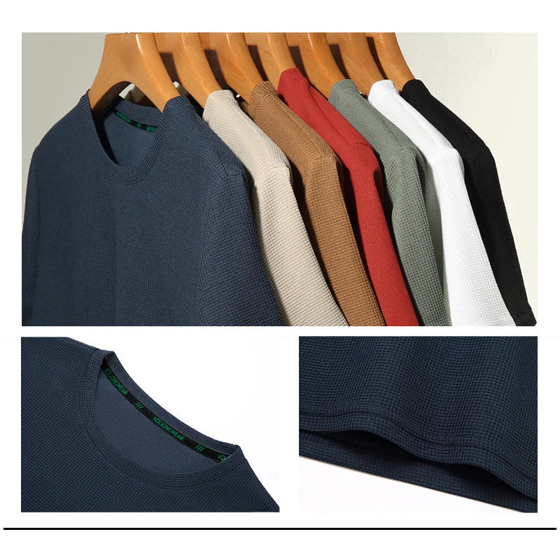 Men’s Summer Casual Waffle O-Neck Short Sleeve T-Shirt – Breathable Solid Color Fashion Tee