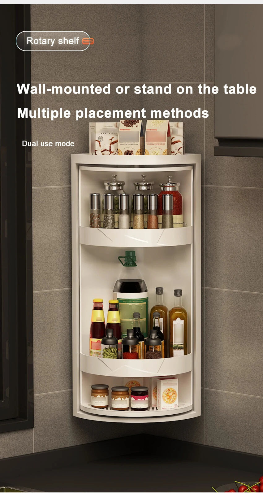 Adjustable Rotating Kitchen Shelf – Multi-Layer Spice Rack & Bottle Organizer for Corner Storage