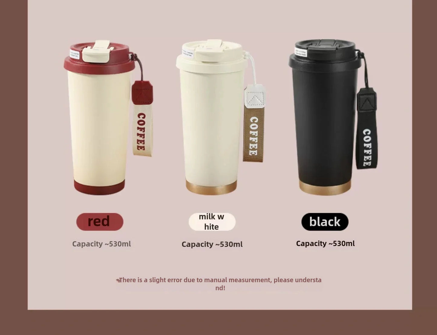 530ml Travel Coffee Mug – Reusable with Seal Lid, Stainless Steel & Ceramic Liner, Perfect for On-the-Go Coffee