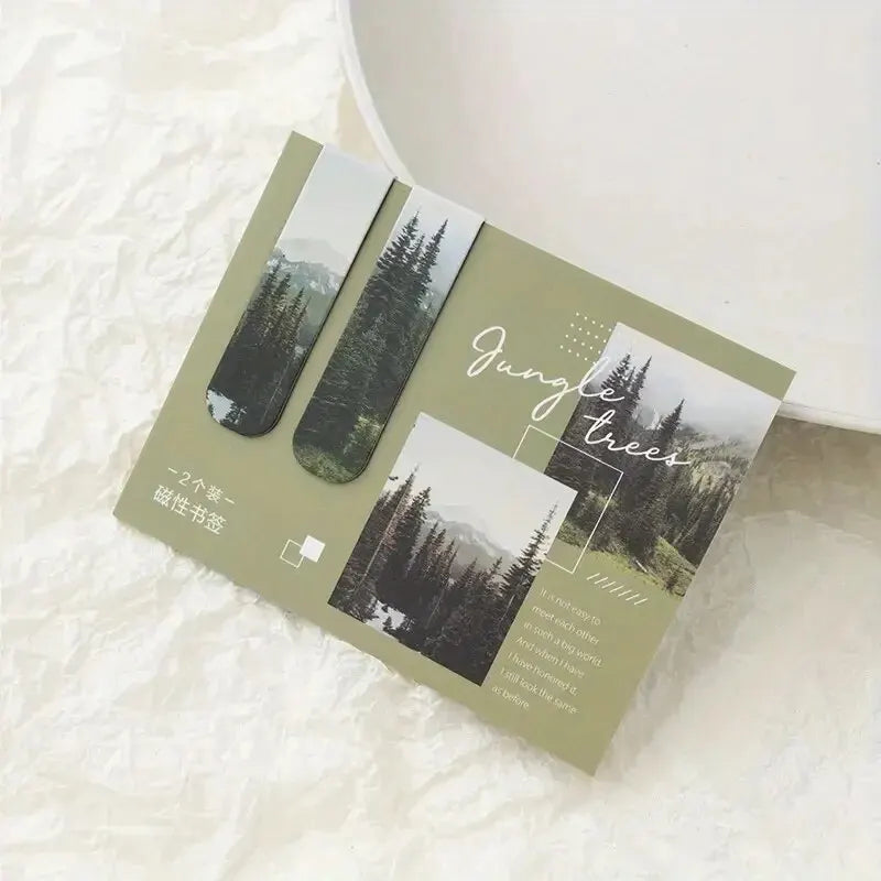 2pcs Magnetic Forest-Themed Bookmarks – Landscape Design for Book Lovers & Readers