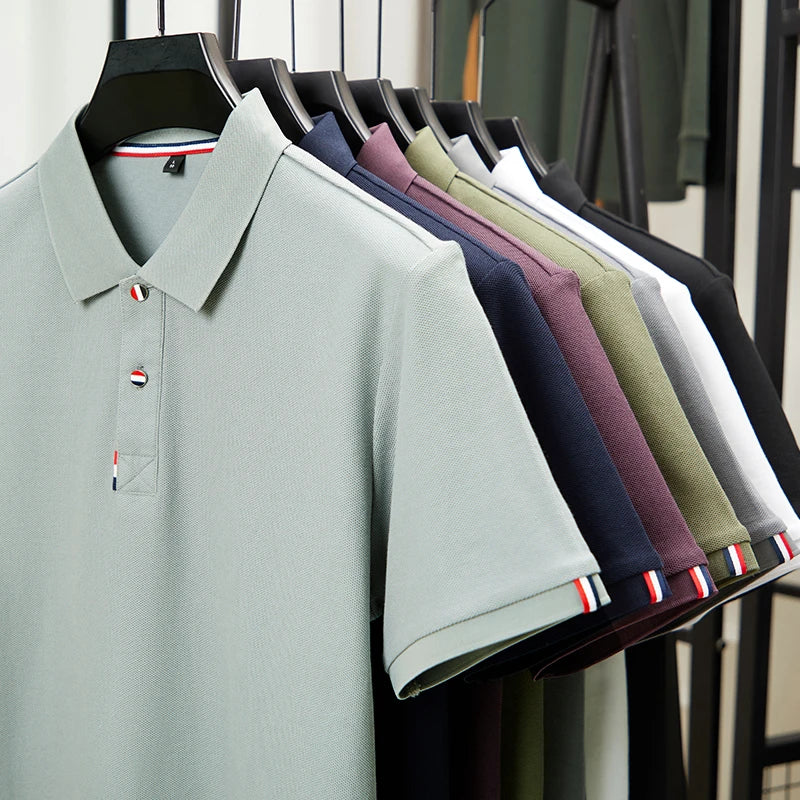 Men's Premium 100% Cotton Polo T-Shirt – Solid Color, Breathable, Comfortable, Business Casual Short Sleeve Golf Tee