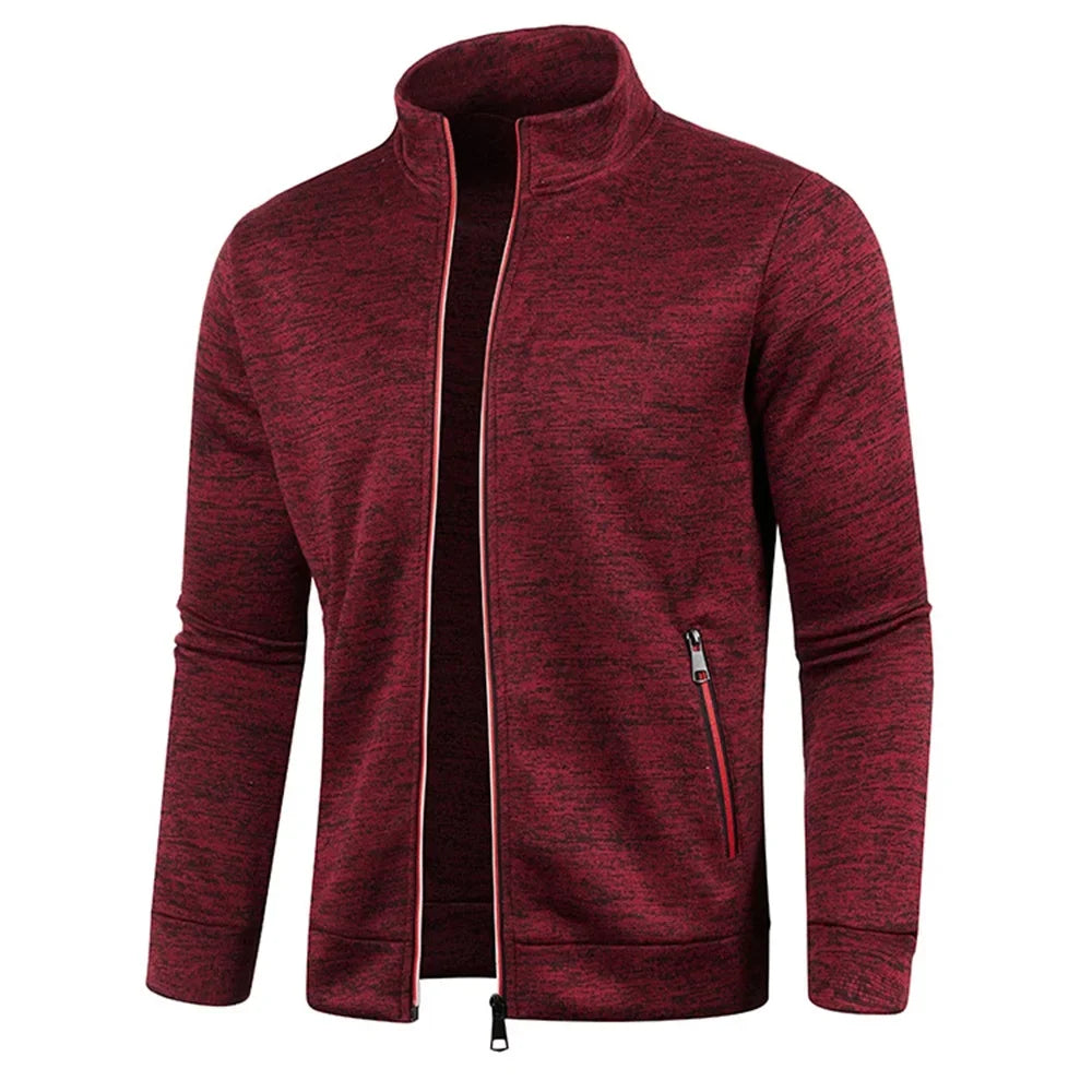 Men’s Autumn Zip-Up Jacket with Stand Collar – Casual Fleece Sweatshirt, Long Sleeve Streetwear Coat