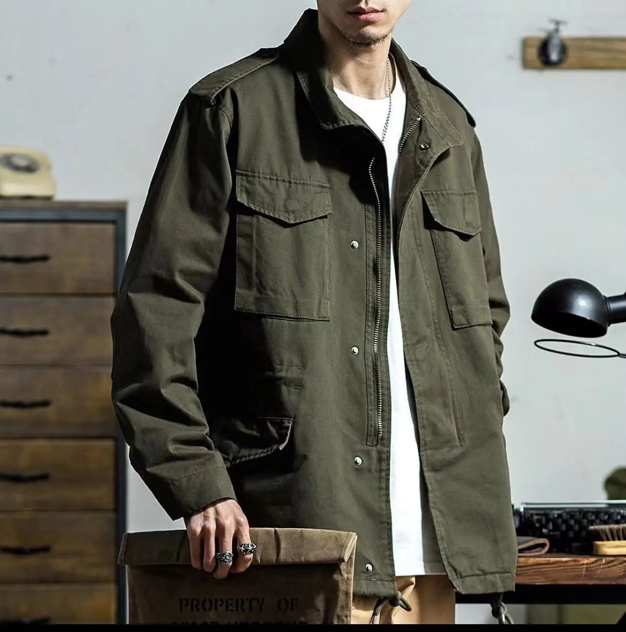 Men's Retro Cargo Windbreaker – Outdoor Multi-Pocket Vintage Jacket, Casual Solid Color Coat