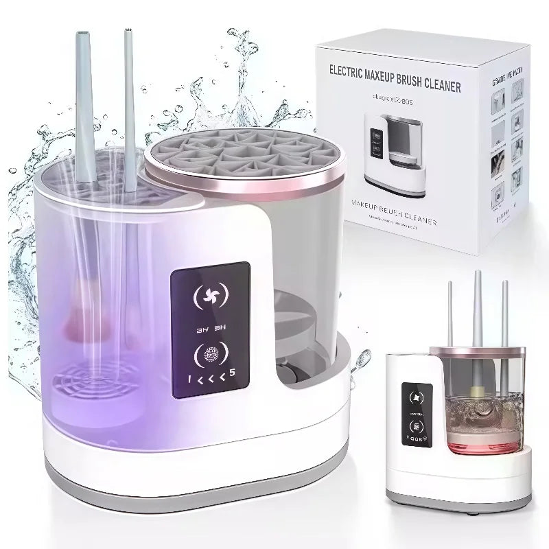 Portable USB Electric 3-in-1 Makeup Brush Cleaner with Drying Rack – Fast and Easy Brush Washer