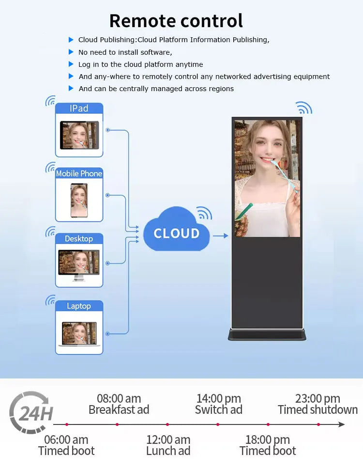 55-Inch Floor-Standing Interactive Touchscreen Kiosk – Vertical LCD Digital Signage Advertising Display Panel