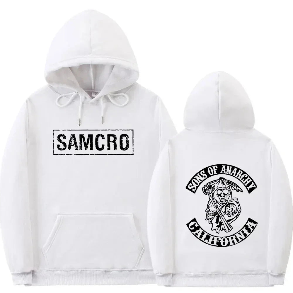 Sons of Anarchy SAMCRO Double-Sided Graphic Hoodie – Unisex Cotton Fleece Pullover Sweatshirt | Streetwear Motorcycle Club Inspired